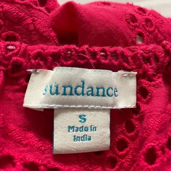 Sundance Women's Hot Pink Eyelet Blouse with Tie Sleeves Peasant Cottagecore - Picture 3 of 8